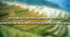 Bài 27: Vai trò, đặc điểm, các nhân tố ảnh hưởng tới phát triển và phân bố nông nghiệp. Một số hình thức tổ chức lãnh thổ nông nghiệp